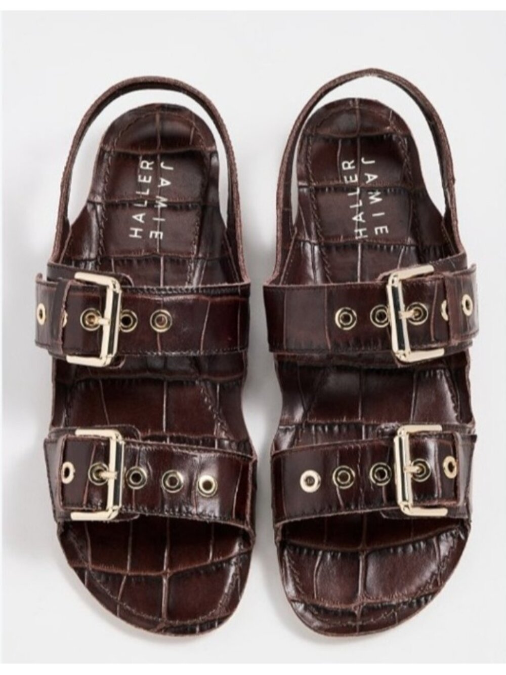 Jamie Haller Women's Croc Embossed Leather Buckle Sandals Brown EU 39 NWOB